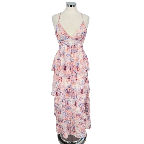 Fanco Cutout Tiered Sleeveless Maxi Dress Multicolor Pink Purple Size Medium NWT - Picture 11 of 12